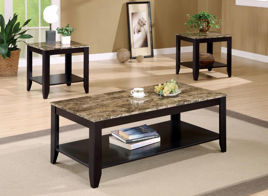 Flores 3-Piece Occasional Table Set With Shelf Cappuccino