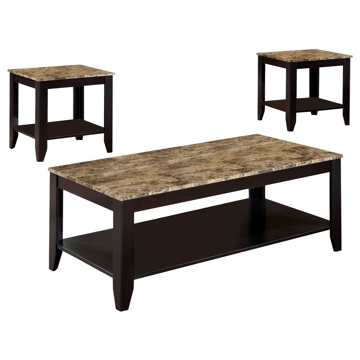 Flores 3-Piece Occasional Table Set With Shelf Cappuccino