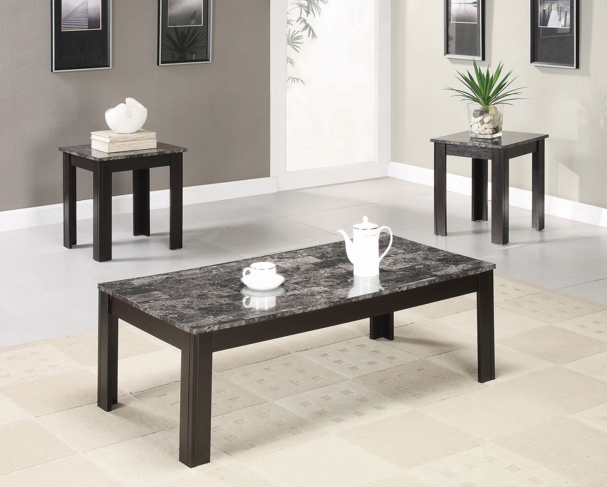 Silas 3-Piece Faux-Marble Top Occasional Table Set Black