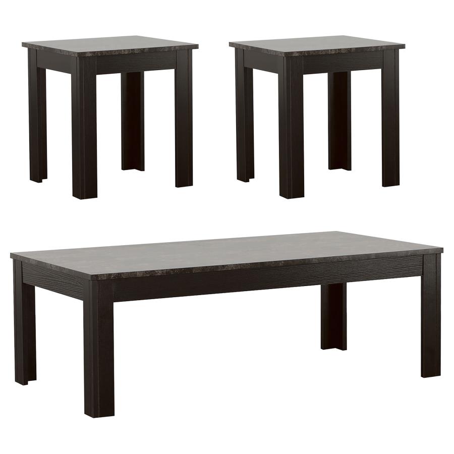 Silas 3-Piece Faux-Marble Top Occasional Table Set Black