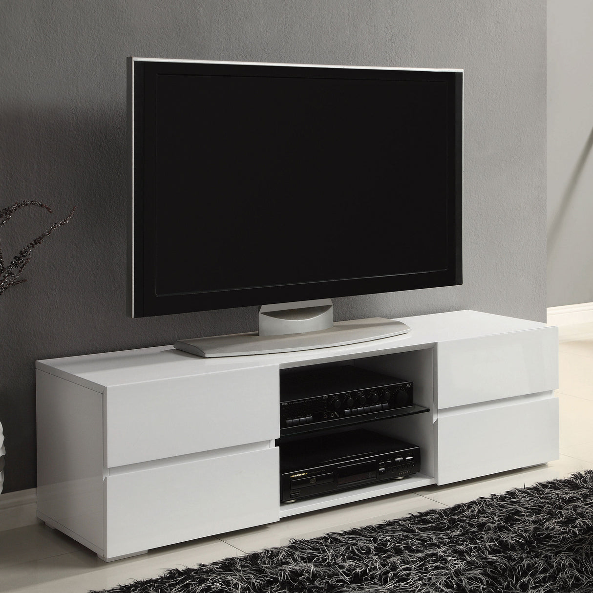 Galvin 4-Drawer Tv Console Glossy White