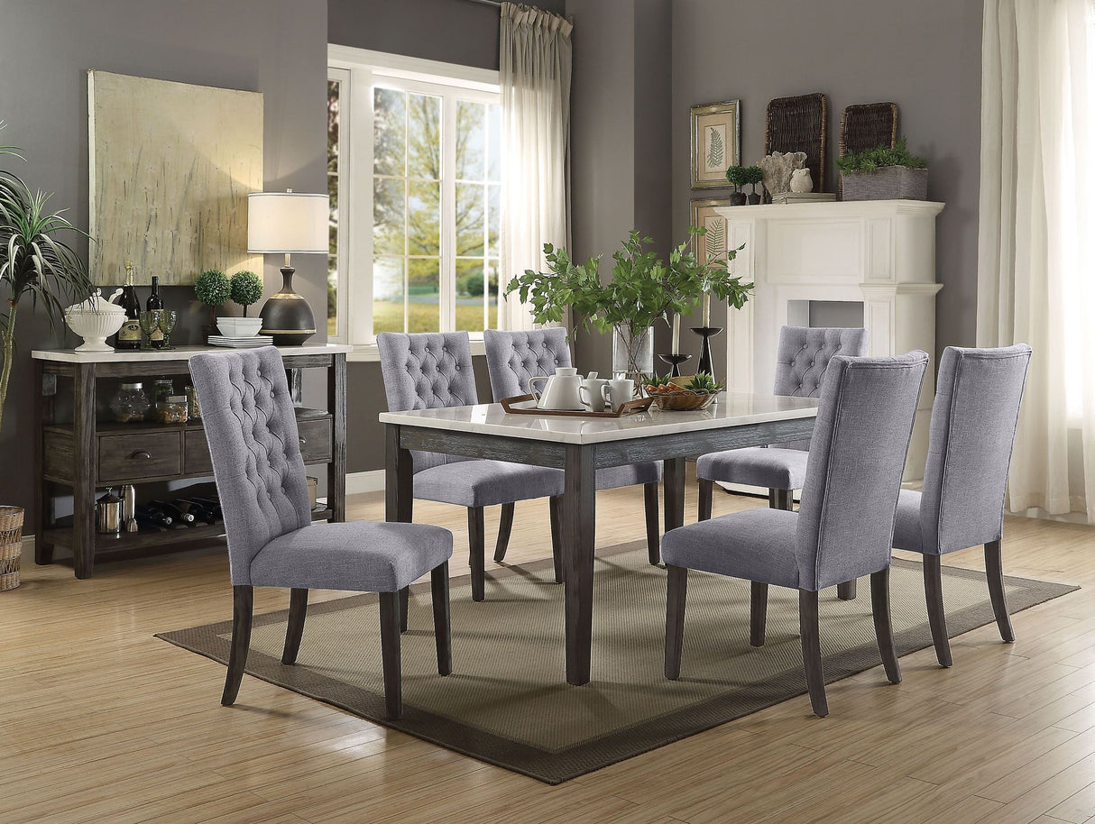 Merel White Marble and Gray Oak Dining Room Set