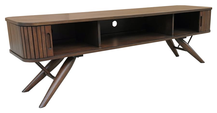 Valna Wood 71" TV Stand with Sliding Doors Walnut