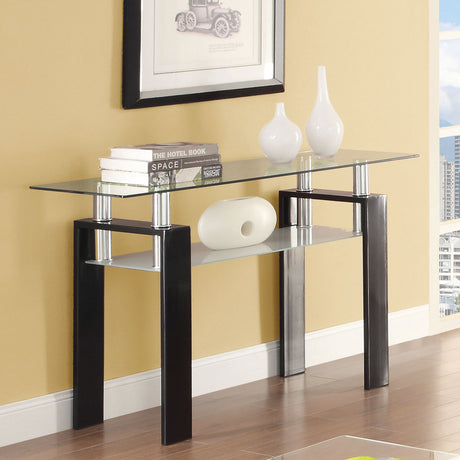 Dyer Black Rectangular Glass Top Entryway Sofa Console Table