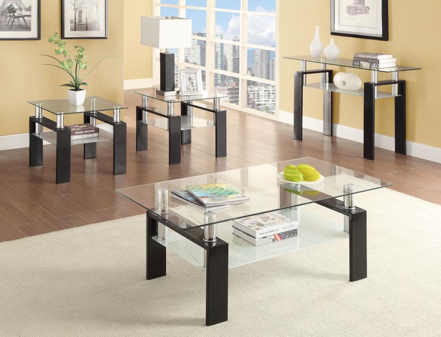 Dyer Black Rectangular Glass Top Entryway Sofa Console Table