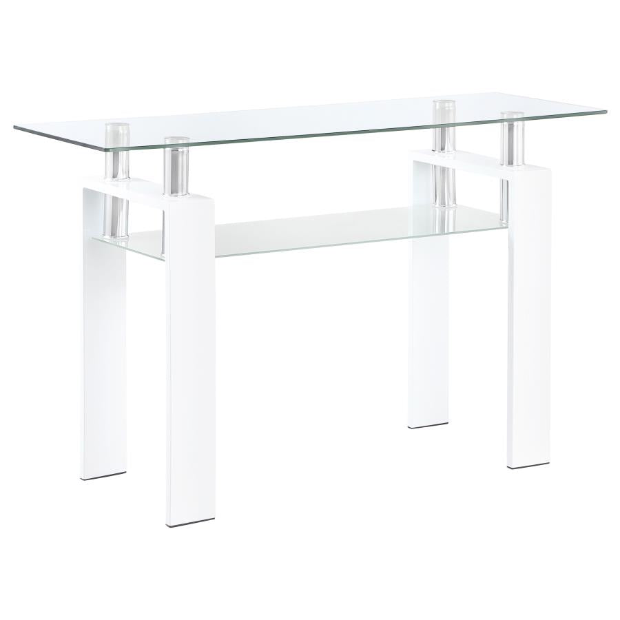 Dyer White Rectangular Glass Top Entryway Sofa Console Table