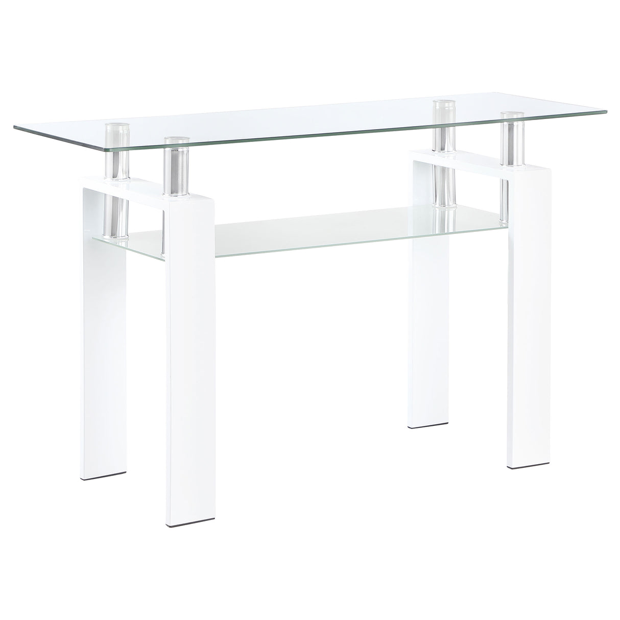 Dyer White Rectangular Glass Top Entryway Sofa Console Table