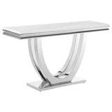 Kerwin Polished Stainless Steel U-Base Stone Top Entryway Sofa Console Table Chrome