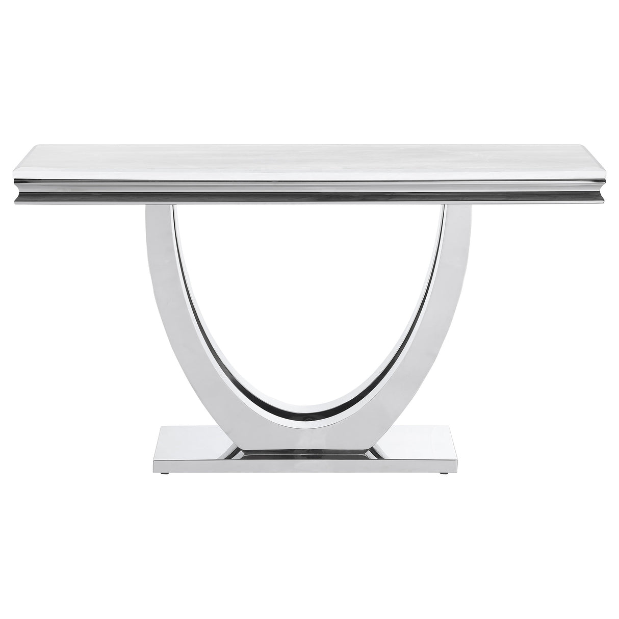 Kerwin Polished Stainless Steel U-Base Stone Top Entryway Sofa Console Table Chrome