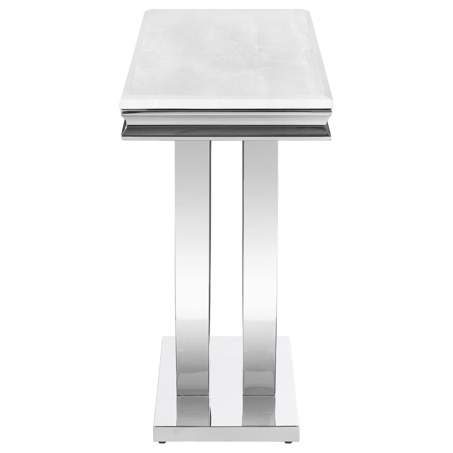 Kerwin Polished Stainless Steel U-Base Stone Top Entryway Sofa Console Table Chrome