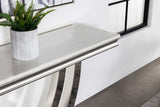 Kerwin Polished Stainless Steel U-Base Stone Top Entryway Sofa Console Table Chrome