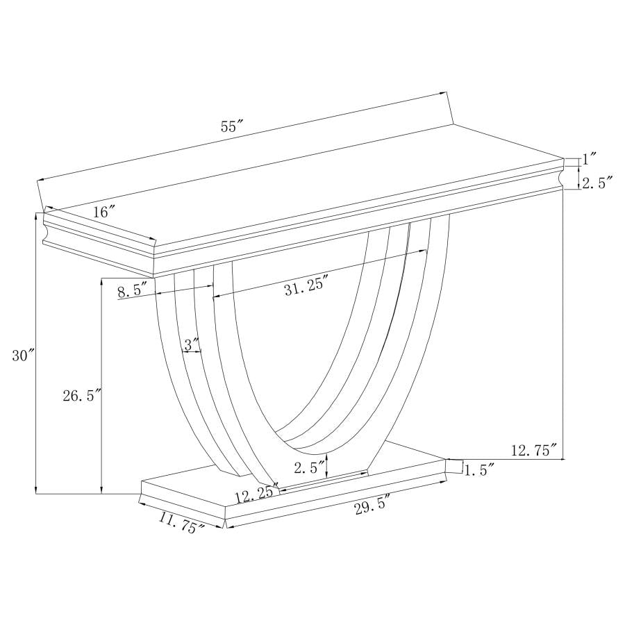 Kerwin Polished Stainless Steel U-Base Stone Top Entryway Sofa Console Table Chrome