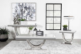 Kerwin Polished Stainless Steel U-Base Stone Top Entryway Sofa Console Table Chrome