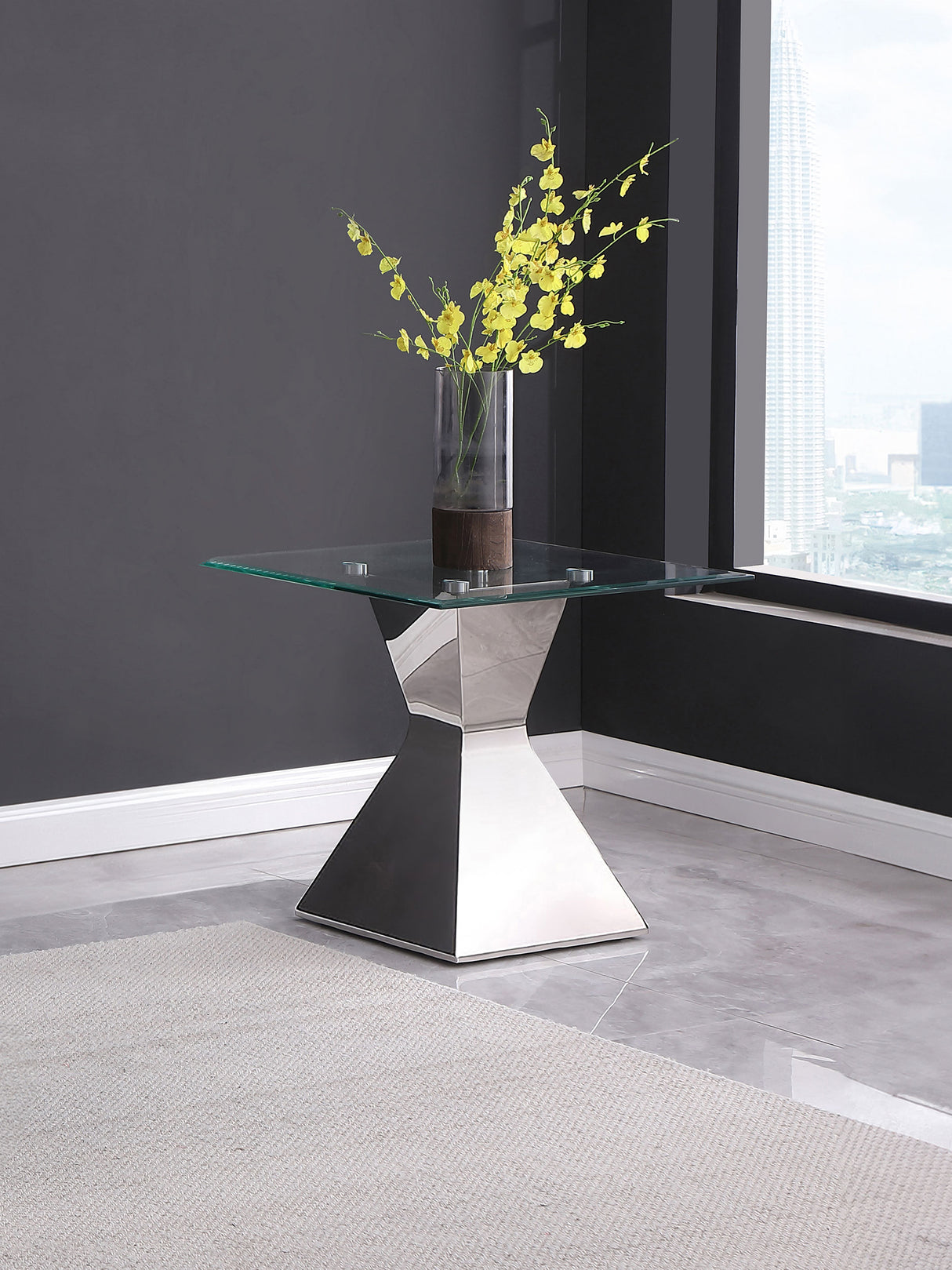 Jenny Polished Chrome Glass Top Stainless Steel Side End Table