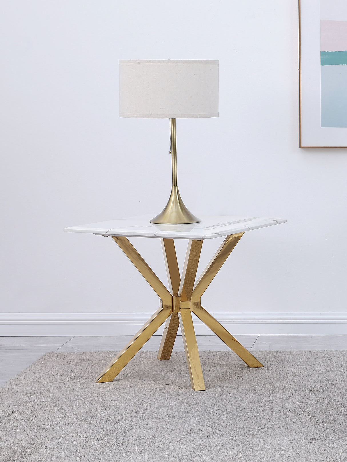 Visalia Gold Faux Marble Top Stainless Steel End Table