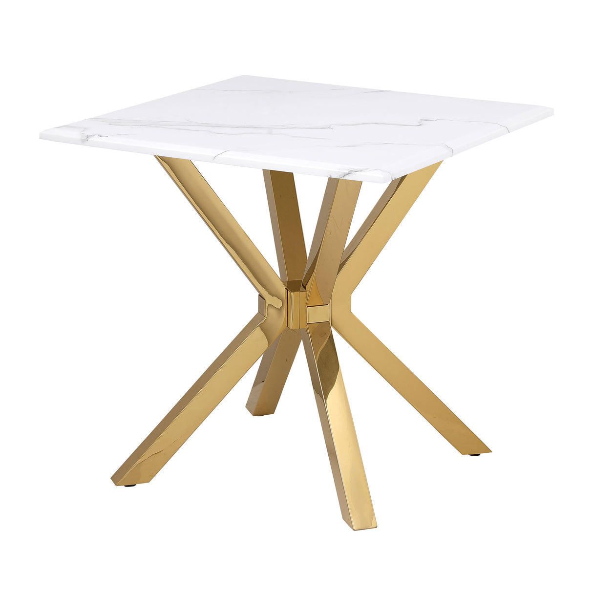 Visalia Gold Faux Marble Top Stainless Steel End Table