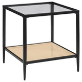 Amherst Black Glass Top Metal With Cane Shelf End Table