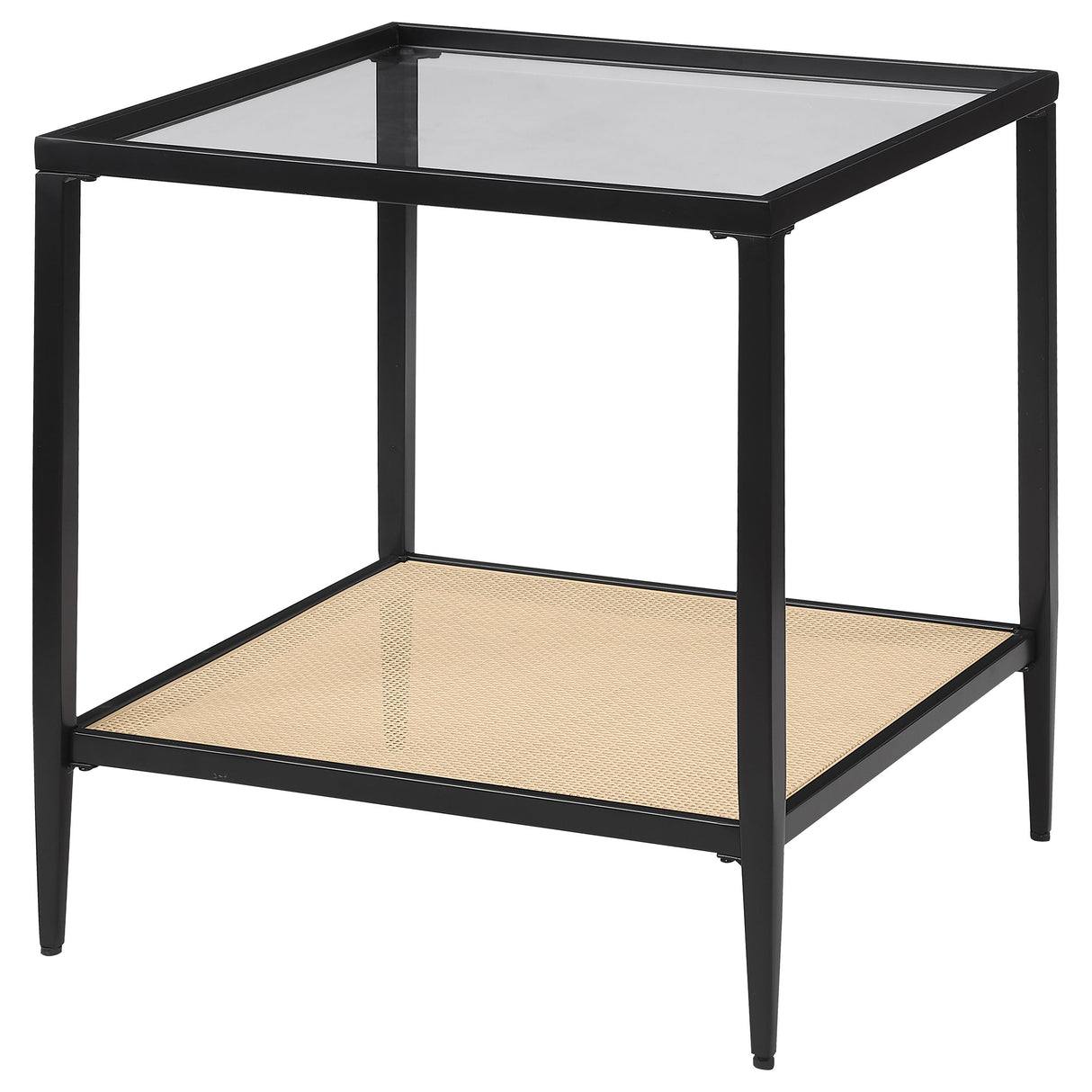 Amherst Black Glass Top Metal With Cane Shelf End Table