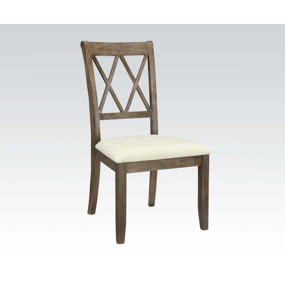 Claudia Beige Linen & Salvage Brown Finish Side Chair (Set-2)