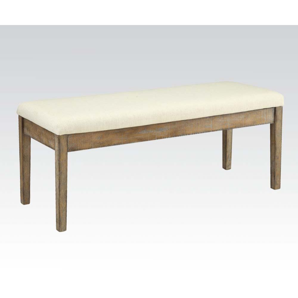 Claudia Beige Linen & Salvage Brown Finish Bench