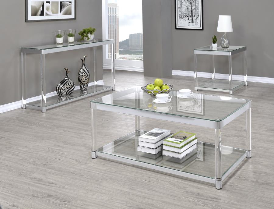 Anne Coffee Table With Lower Shelf Chrome And Clear