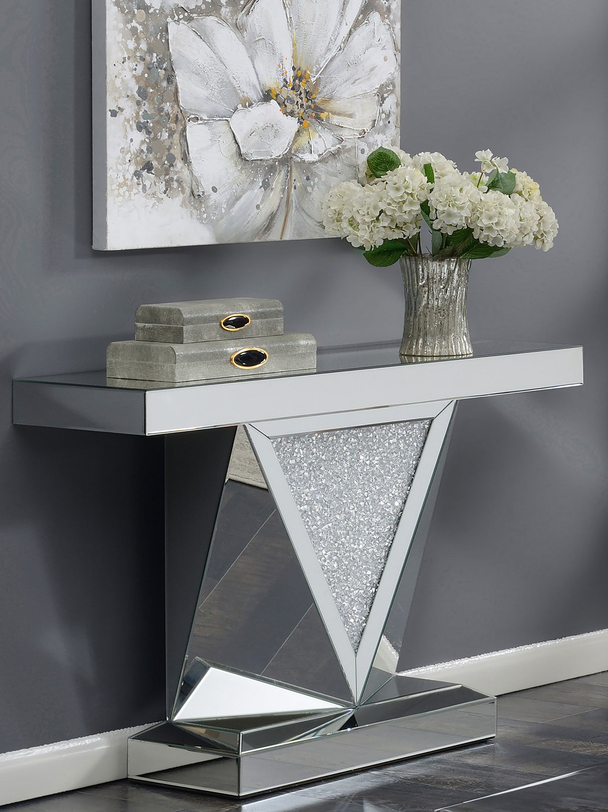 Amore Mirror Ed Acrylic Entryway Sofa Console Table Silver