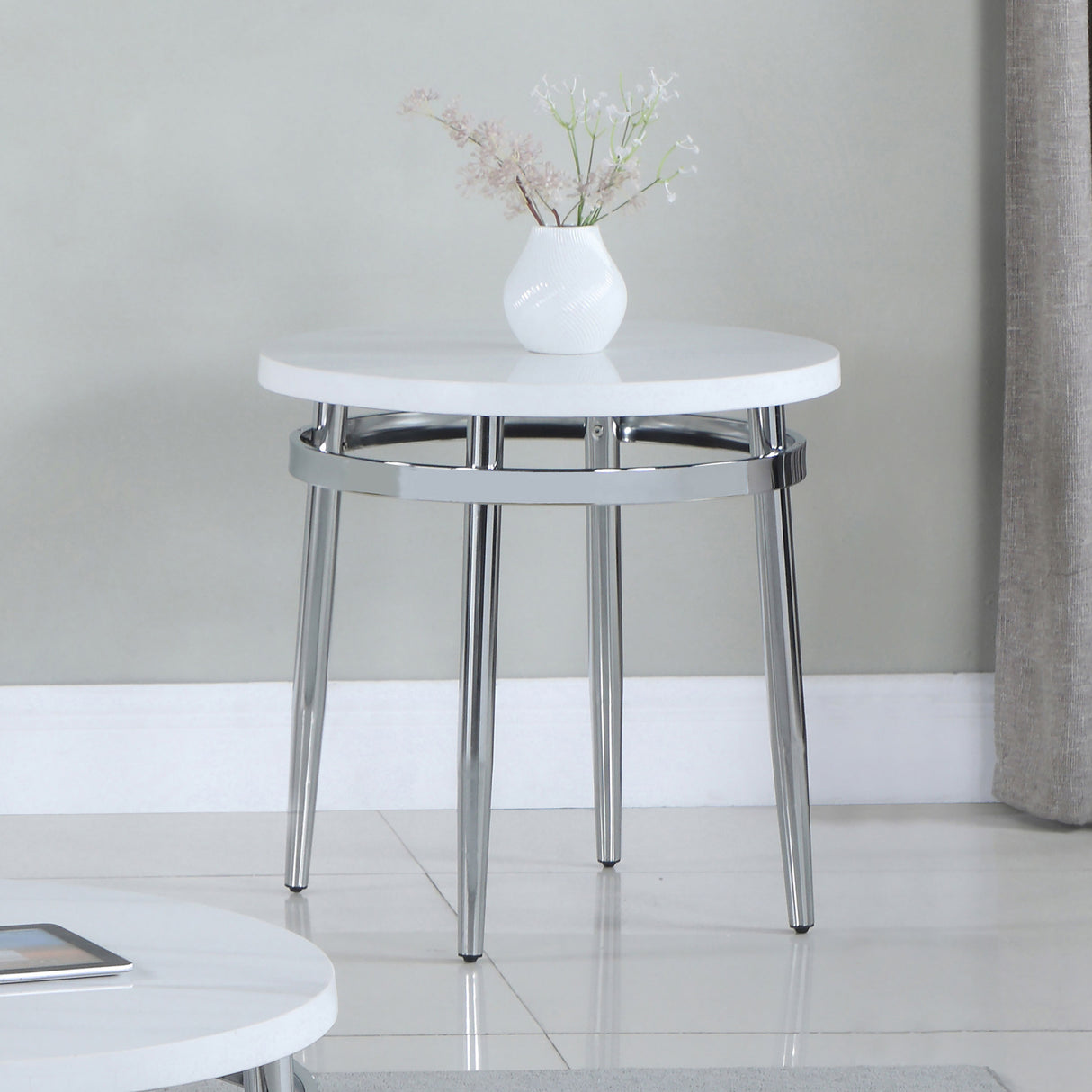 Avilla Round End Table White And Chrome