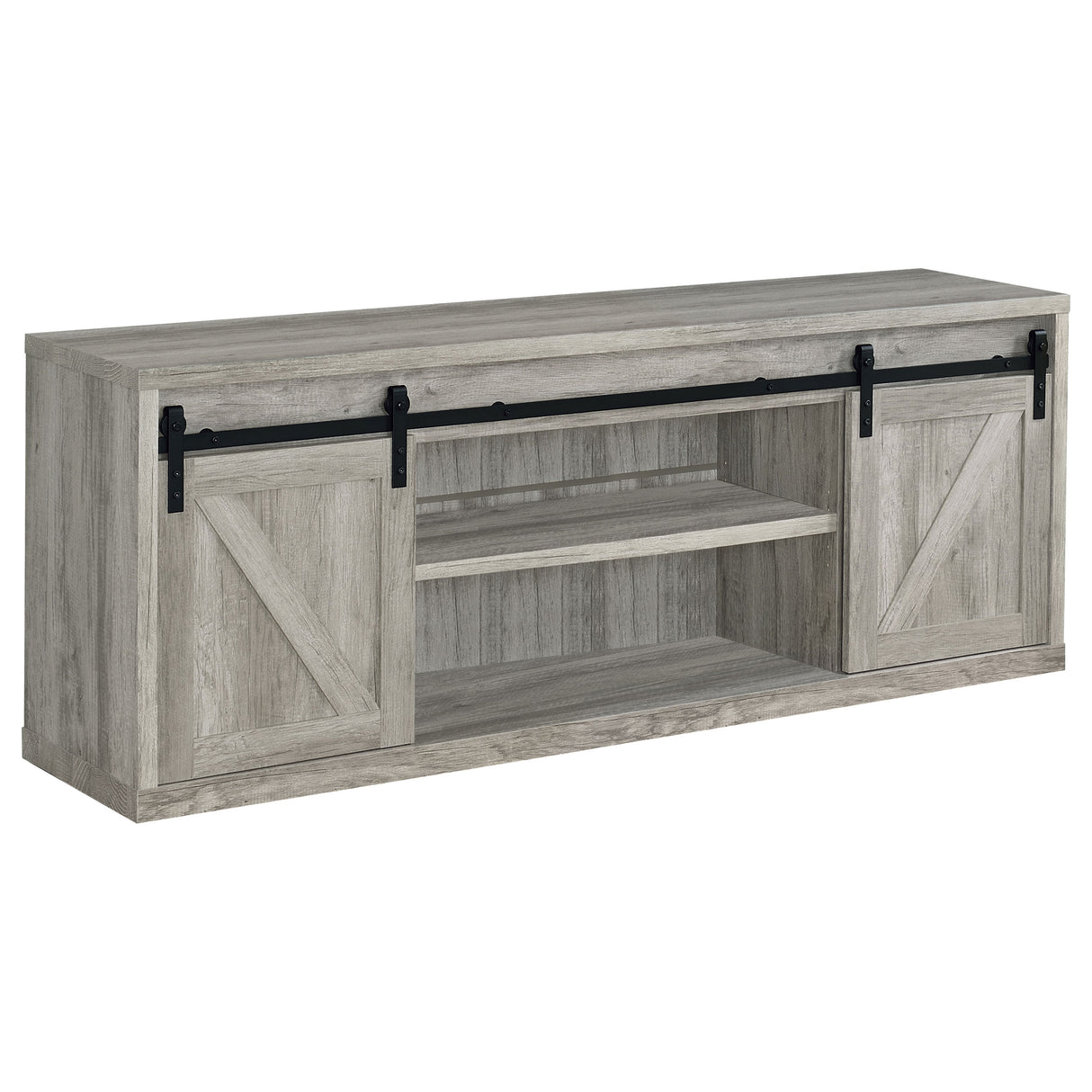 Brockton 71-Inch 3-Shelf Sliding Doors Tv Console Grey Driftwood