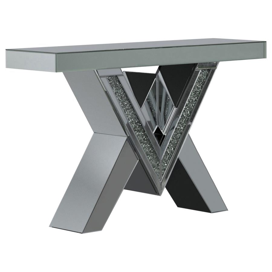 Taffeta Mirror V-Shaped Ed Entryway Console Table Silver