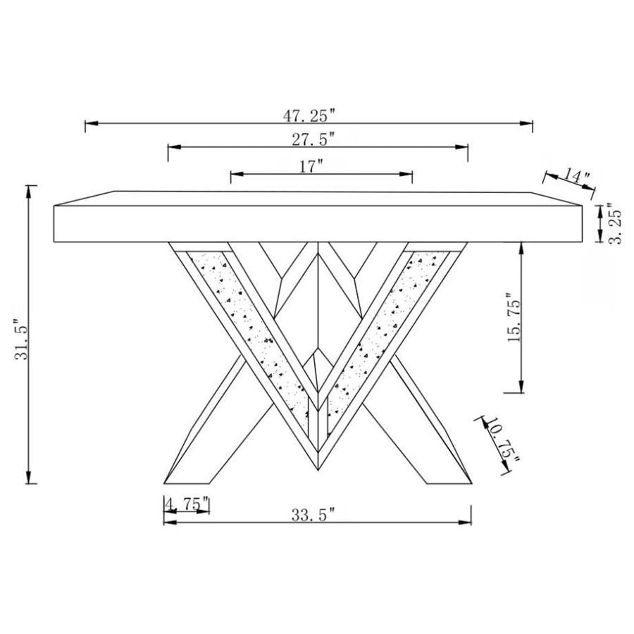 Taffeta Mirror V-Shaped Ed Entryway Console Table Silver