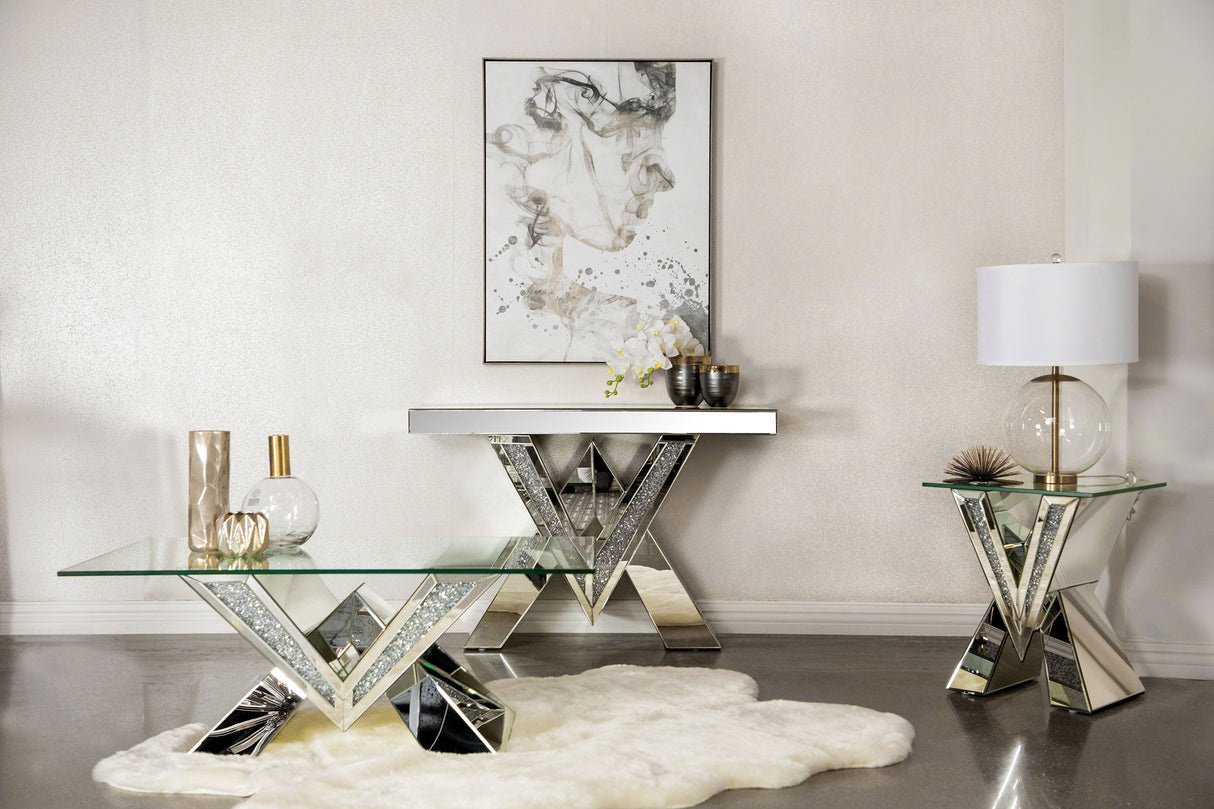 Taffeta Mirror V-Shaped Ed Entryway Console Table Silver