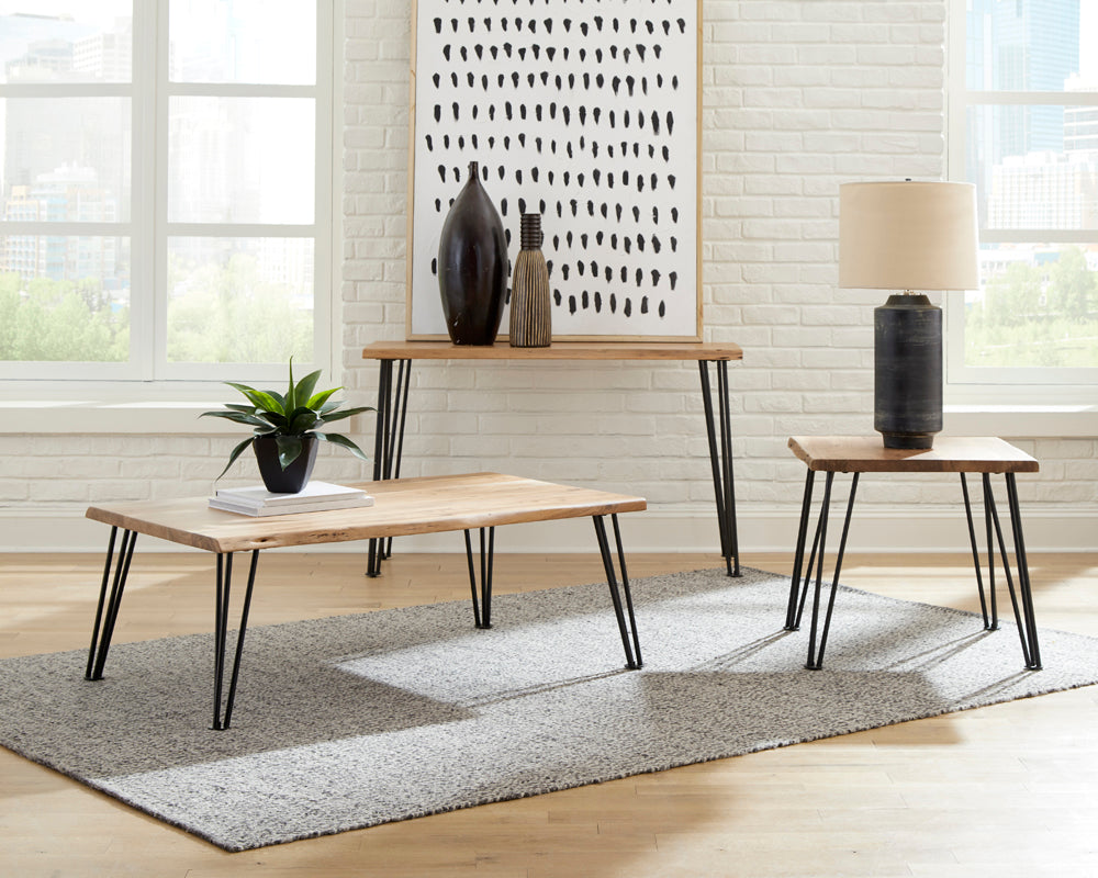 Zander Natural Solid Wood Top Console Table And Matte Black