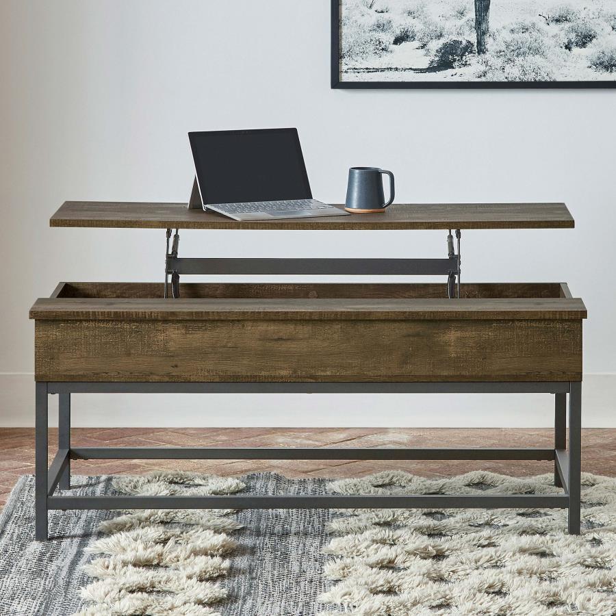 Byers Black Coffee Table With Hidden Storage Brown Oak And Sandy Black