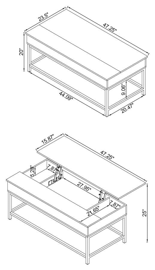 Byers Black Coffee Table With Hidden Storage Brown Oak And Sandy Black