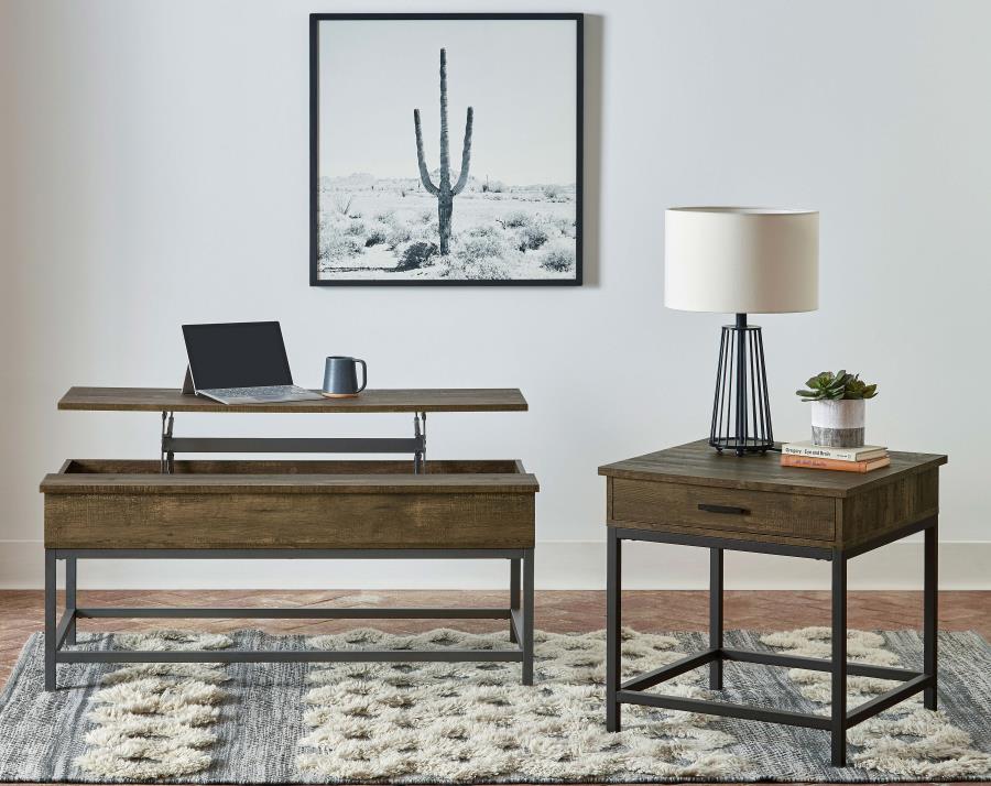 Byers Black Coffee Table With Hidden Storage Brown Oak And Sandy Black