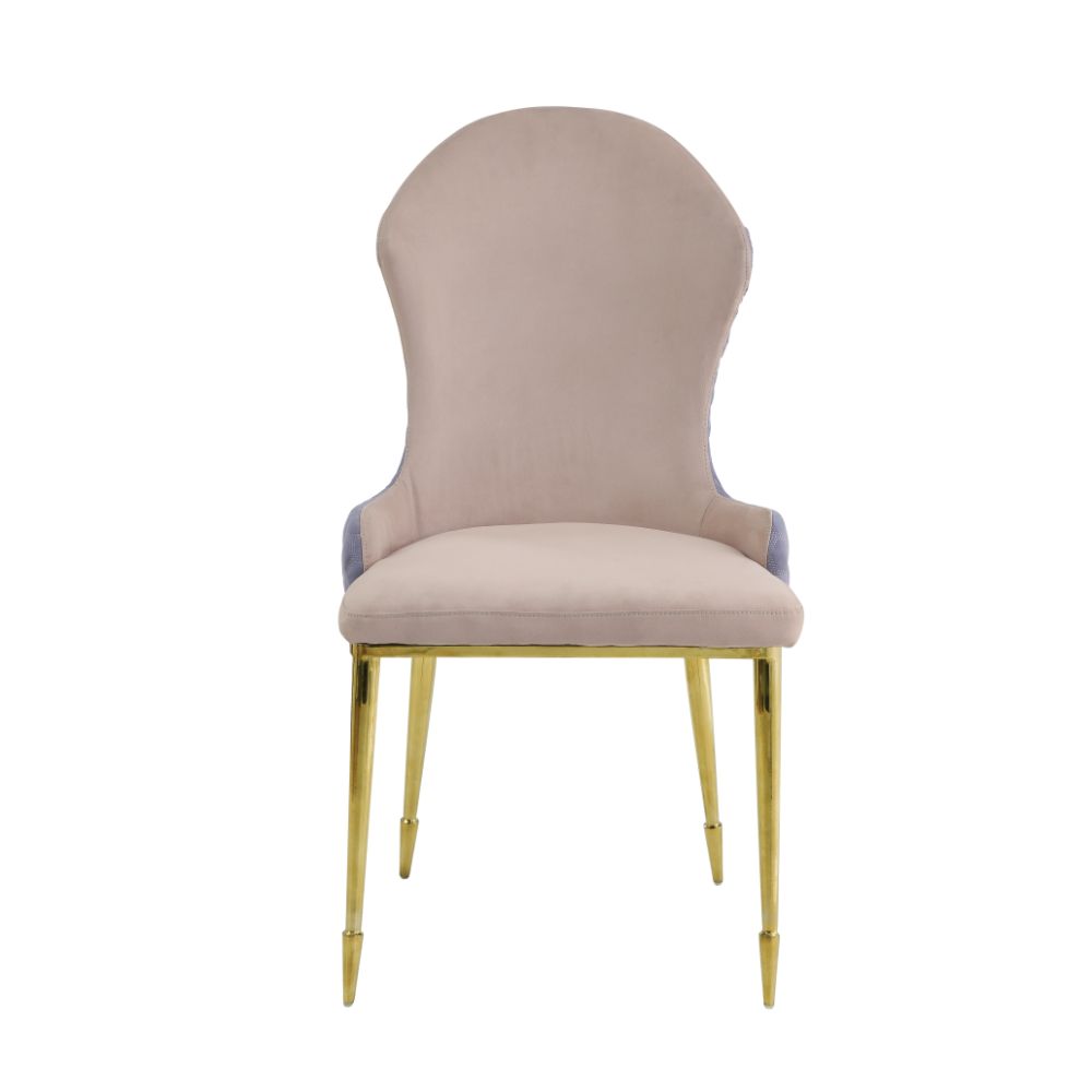 Caolan Tan, Lavender Fabric & Gold Finish Side Chair (Set-2)