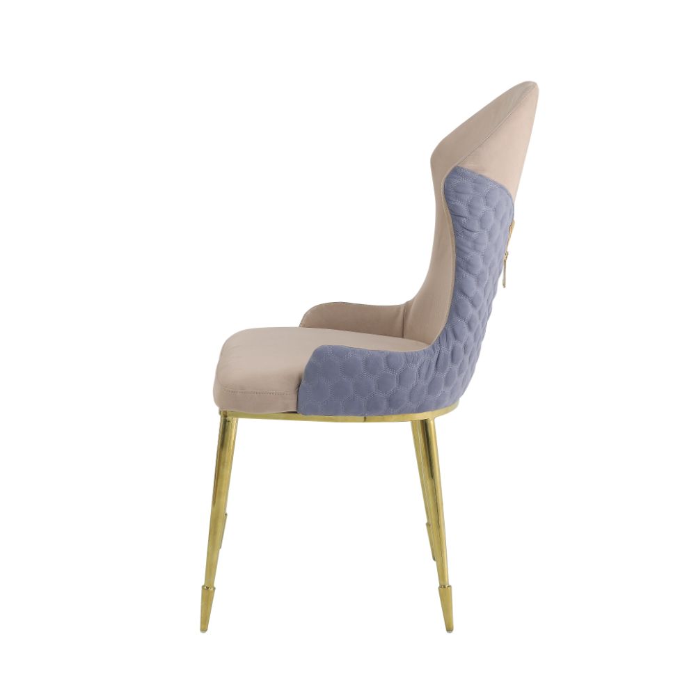 Caolan Tan, Lavender Fabric & Gold Finish Side Chair (Set-2)