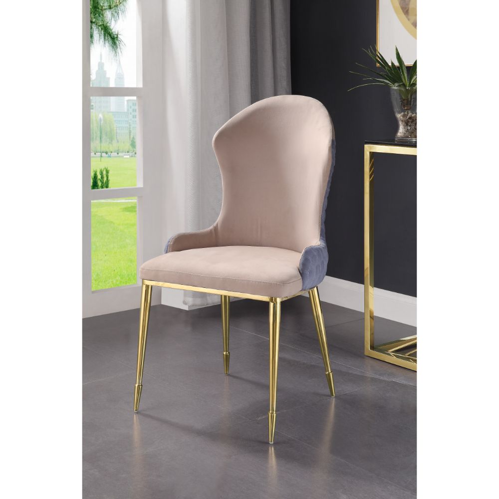 Caolan Tan, Lavender Fabric & Gold Finish Side Chair (Set-2)