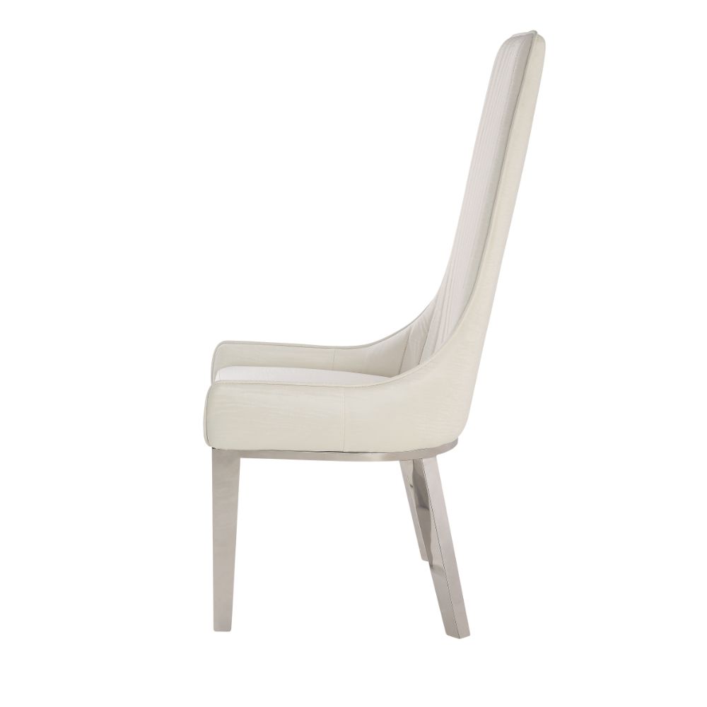 Gianna Ivory Synthetic Leather & Stainless Steel Side Chair (Set-2)