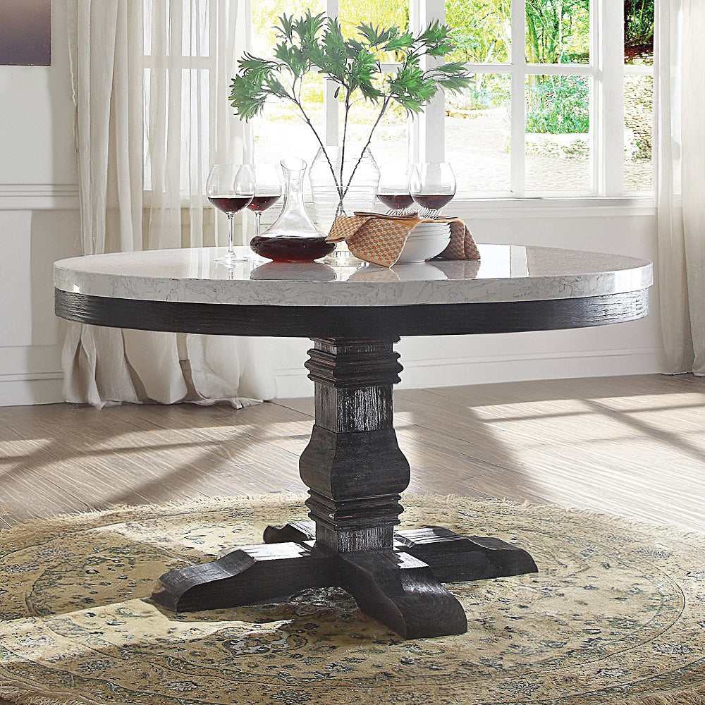 Nolan White Marble Top & Salvage Dark Oak Finish Dining Table