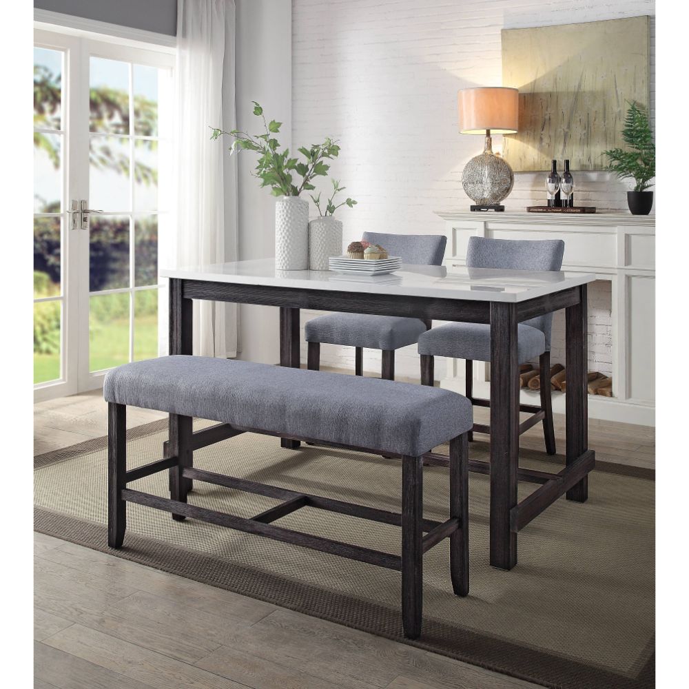 Yelena Fabric & Weathered Espresso Finish Counter Height Bench