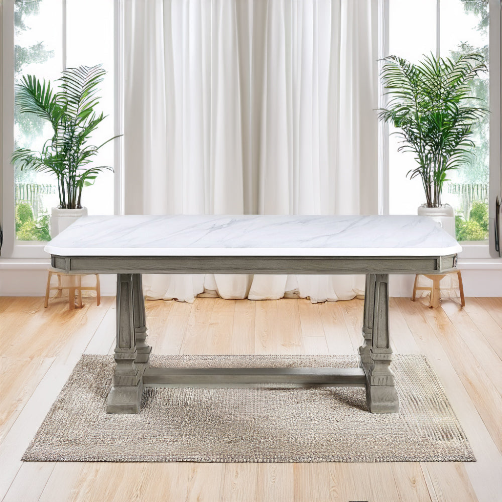 Zumala Marble Top & Weathered Oak Finish Dining Table