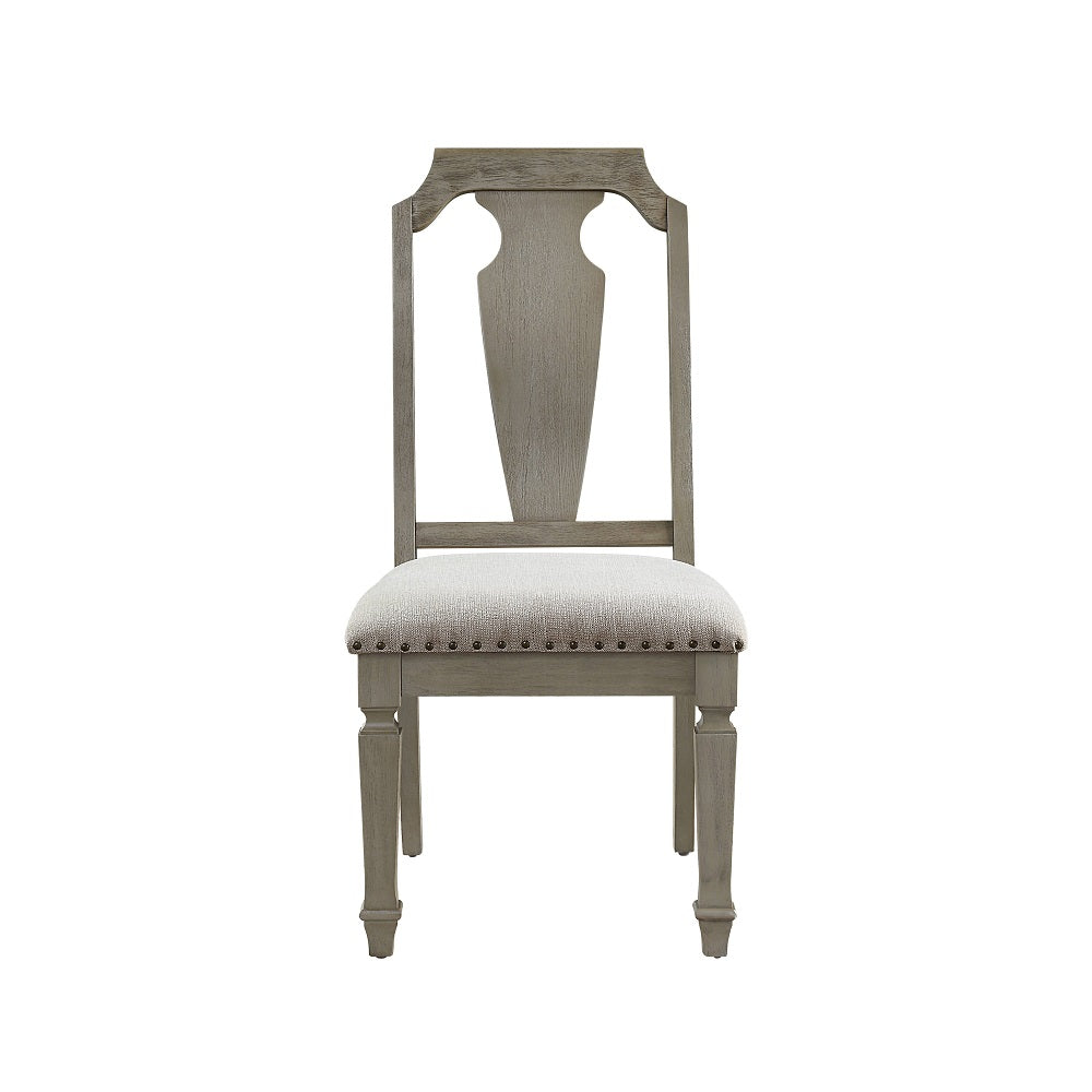 Zumala Beige Linen & Weathered Oak Finish Side Chair (Set-2)