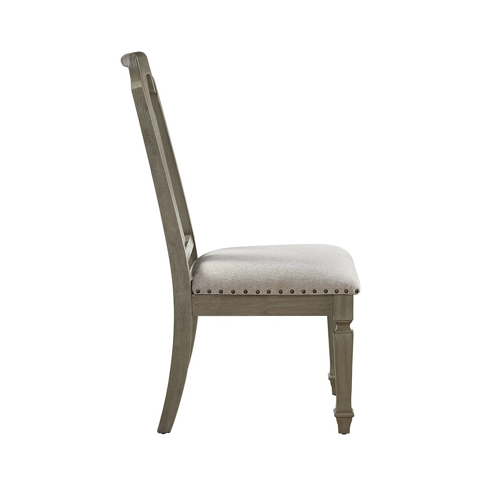 Zumala Beige Linen & Weathered Oak Finish Side Chair (Set-2)