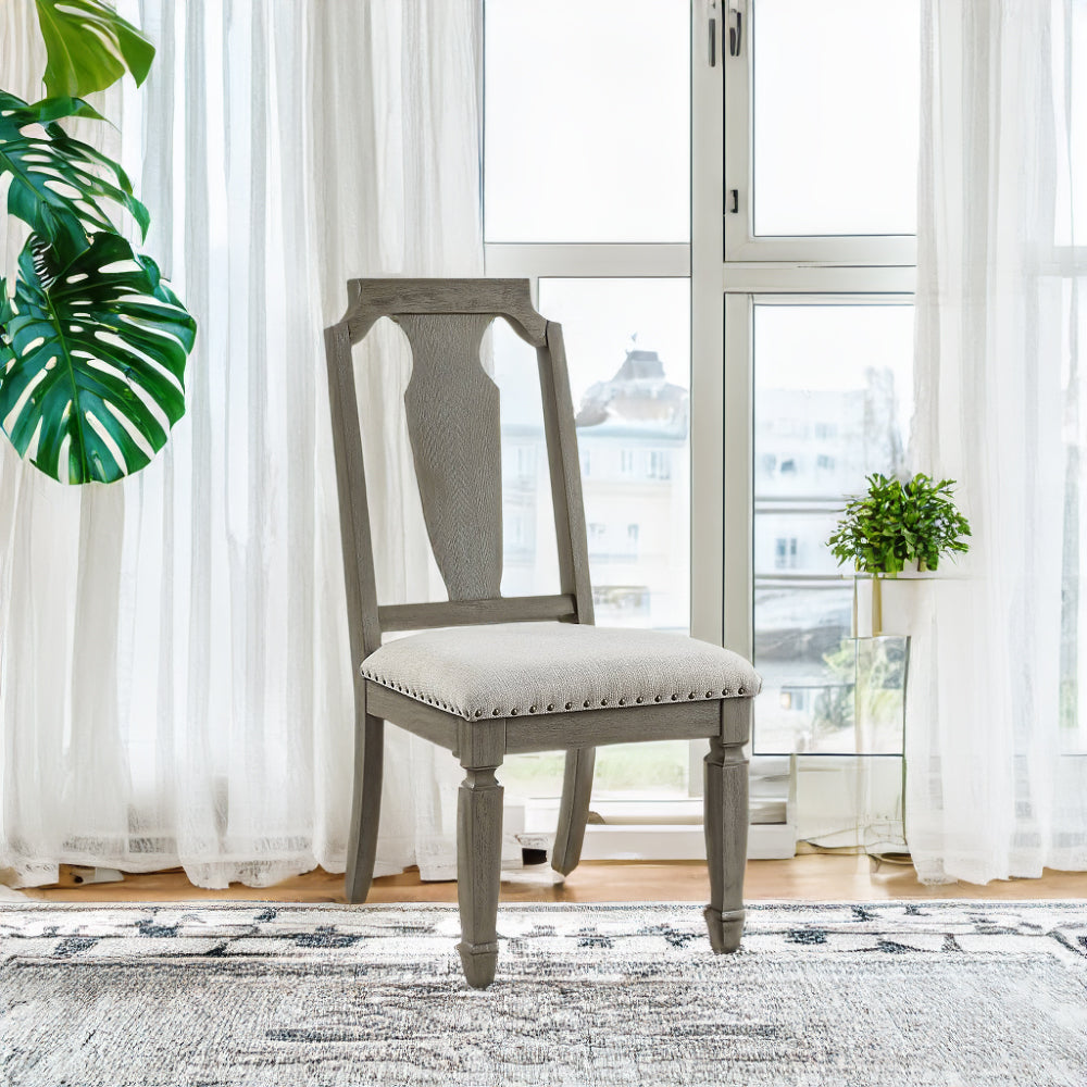 Zumala Beige Linen & Weathered Oak Finish Side Chair (Set-2)