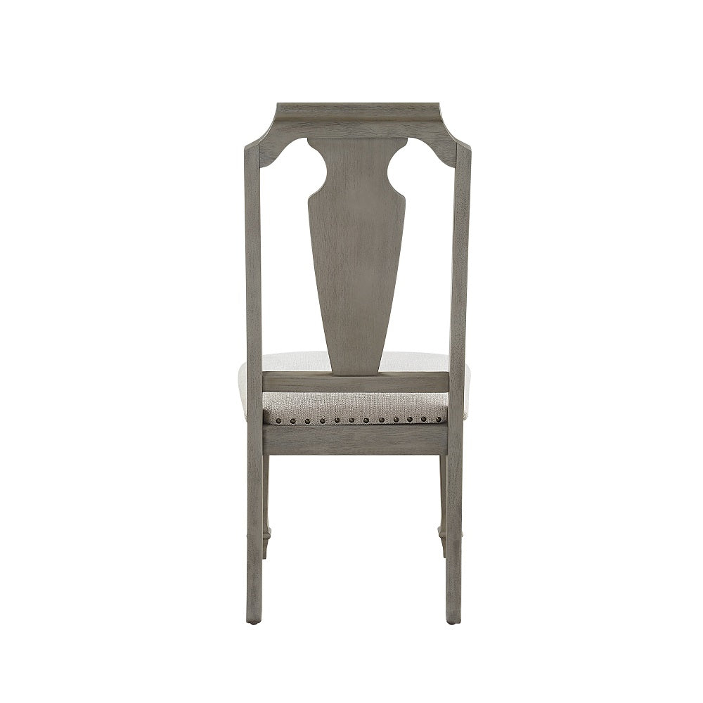 Zumala Beige Linen & Weathered Oak Finish Side Chair (Set-2)