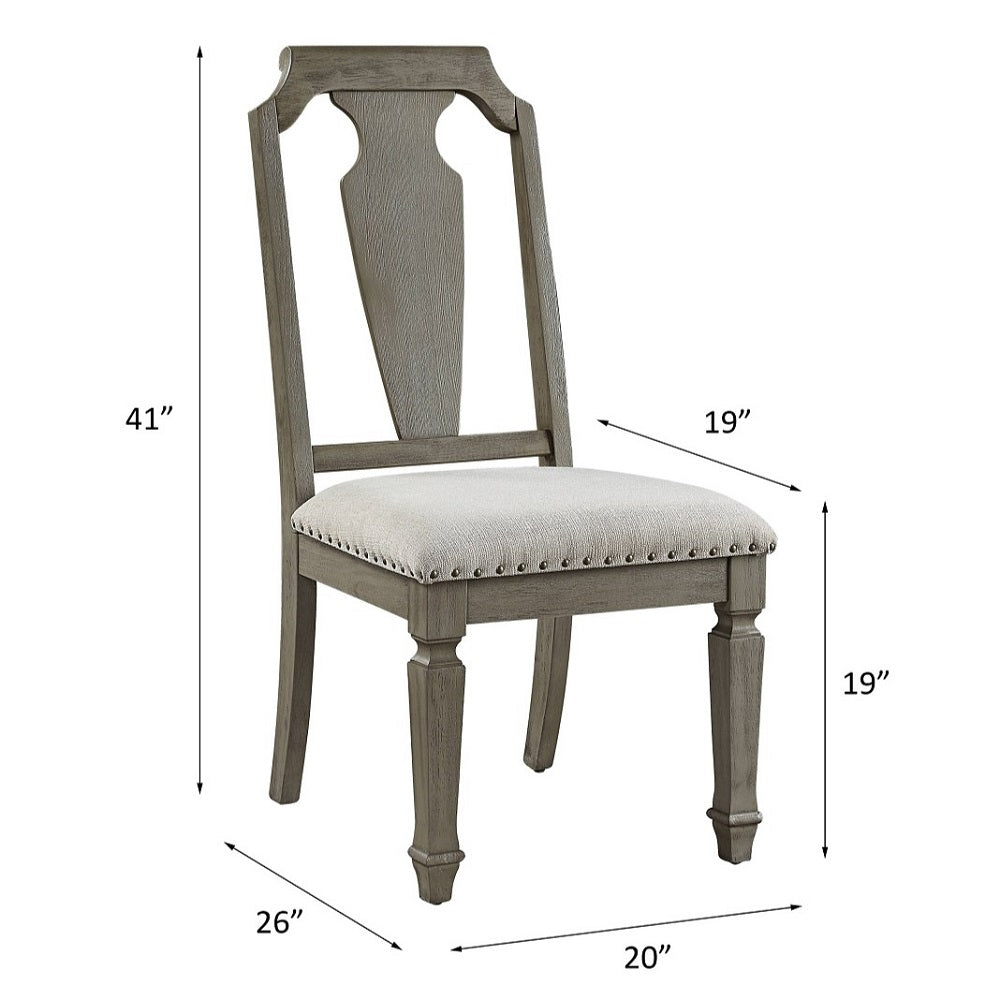 Zumala Beige Linen & Weathered Oak Finish Side Chair (Set-2)