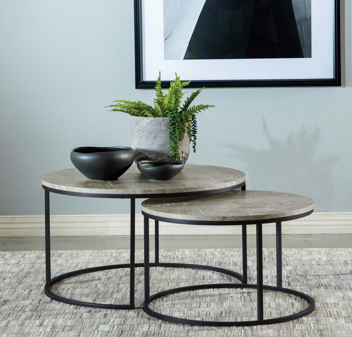 Lainey Round 2-Piece Nesting Coffee Table Grey And Gunmetal