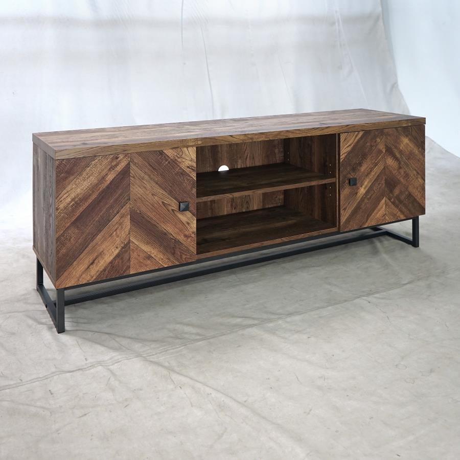 Myles 2-Door Tv Console With Adjustable Shelves Rustic Oak Herringbone