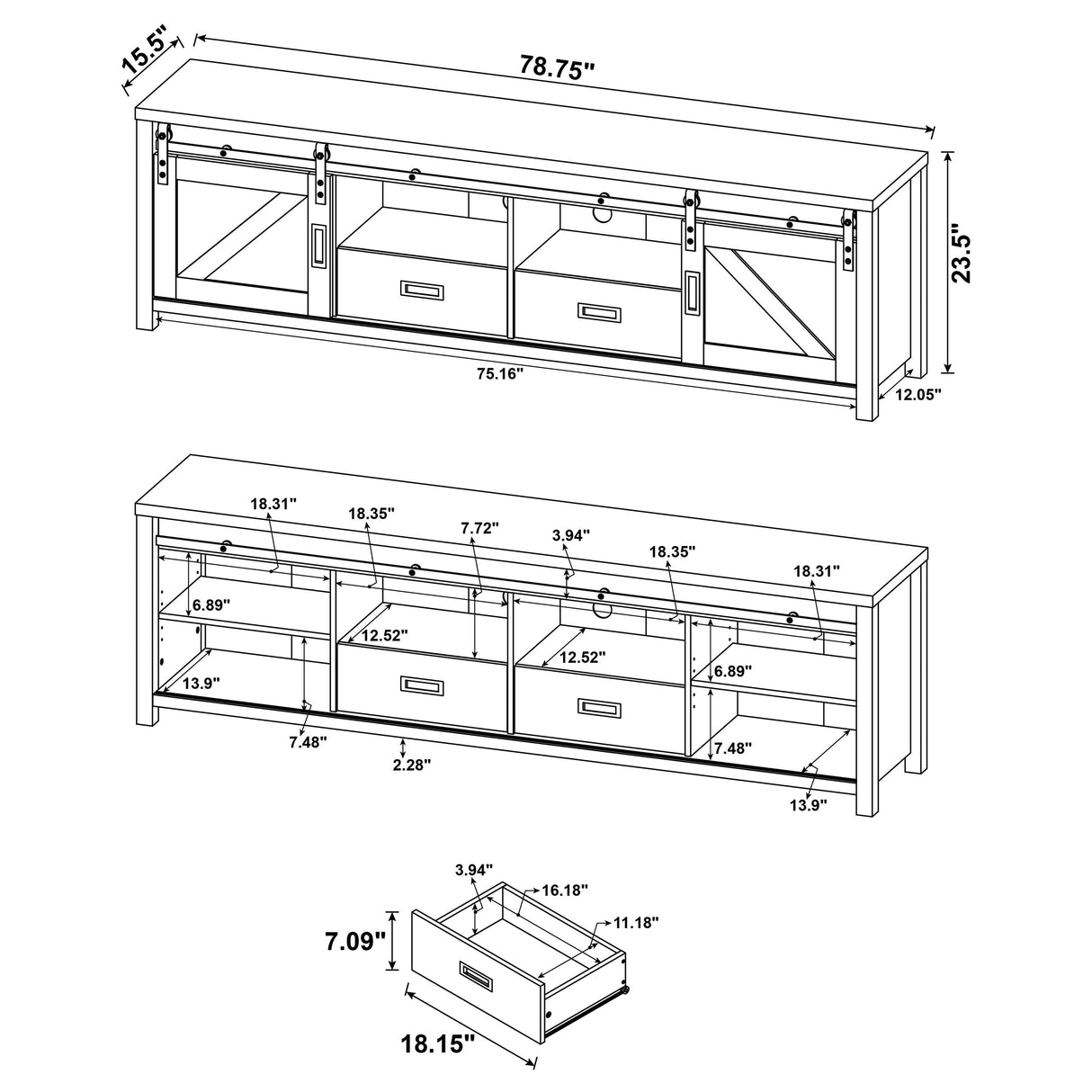 Madra Rectangular Tv Console With 2 Sliding Doors